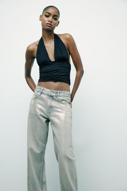 TRF WIDE-LEG FOIL MID-WAIST JEANS - Zara фото 2