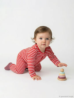 Bisiklet Yaka ?izgili Erkek Bebek Tulum