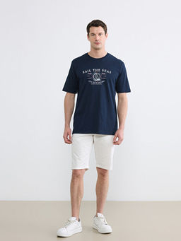 Bisiklet Yaka Bask?l? Penye Erkek Ti??rt