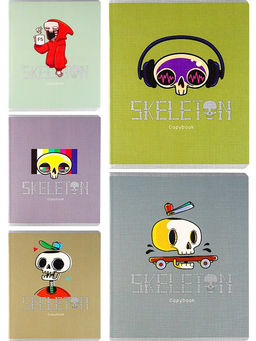 Цена за 3 шт. Тетрадь 48л. Collezione "Мультяшный скелетон" клетка (48-2674) тиснение серебром, лен