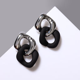 Серьги металл «Цепь» диагональ, 2 полых ромба, цвет серебристо-чёрный