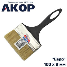 Кисть-флейц КФ-100х8мм "Евро" (нат.щетина, п/эт.ручка) "АКОР"