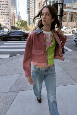 CAZADORA PANA CUELLO EFECTO PIEL / MARSALA