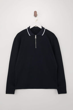 Siyah Loose Fit Dokulu Yaka Cizgi Detayl? Fermuarl? Polo Yaka T-shirt TMNSS26PO00003 - Trendyolmilla фото 4