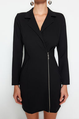 Siyah Ceket Yaka Fermuar Detayl? Dokuma Elbise TWOAW24EL00292 - Trendyolmilla фото 4