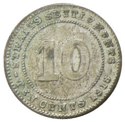 10 центов 1918 года Стрейтс Сетлментс