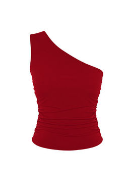 Trendyolmilla Siyah Buzgu Detayl? Fitted/Vucuda Oturan Tek Omuz Esnek Orme Bluz TWOSS21BZ0590  фото 13