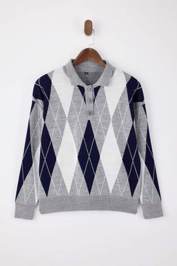 Gri Baklava Desenli Genis Kal?p Triko Kazak TWOAW26KZ00299