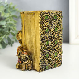 Фигурка-карандашница полистоун Слон и слонёнок в попоне с цветком, под бронзу, 8.5?9?11.5 см