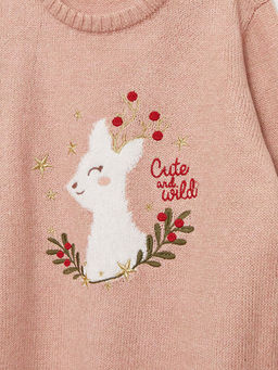 Bisiklet Yaka Desenli Uzun Kollu K?z ?ocuk Triko Kazak - Waikiki фото 3