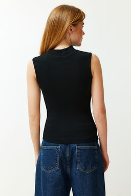 Trendyolmilla Siyah-Beyaz 2li Paket Fitted Vucuda Oturan Fitilli Esnek Orme Bluz TWOSS24BZ00407  фото 5