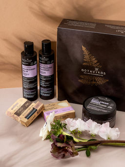 Подарочный набор ароматерапи релакс большой: шампунь питательный, бальзам питательный, питательный крем, бальзам для губ защитный, мыло кастильское лаванда и шелк, Botavikos