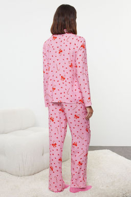 Pembe-Cok Renkli Kalpli Y?lbas? Temal? Biye Detayl? Viskon Dokuma Pijama Tak?m? THMAW25PT00135 - Trendyolmilla фото 7