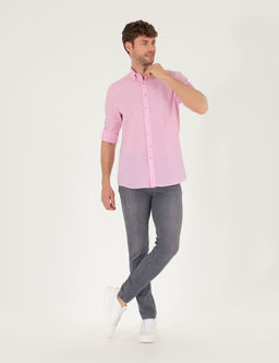 Pembe Keten Kar___ml_ Regular Fit Uzun Kollu G_mlek