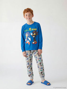 Sonic Bask?l? Bisiklet Yaka Erkek ?ocuk Pijama Tak?m