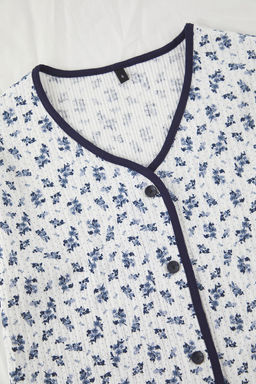 Trendyolmilla Lacivert-Beyaz Pamuklu Cicekli Biyeli Fitilli Orme Pijama Tak?m? THMSS25PT00432 фото 6
