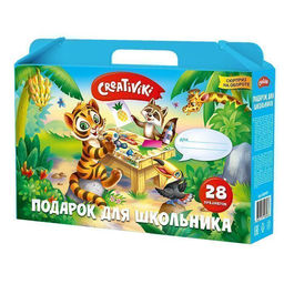 Портфель ПОДАРОК ДЛЯ ШКОЛЬНИКА Creativiki 28 предметов 305х250х75 мм картон 1 отд. с напол...