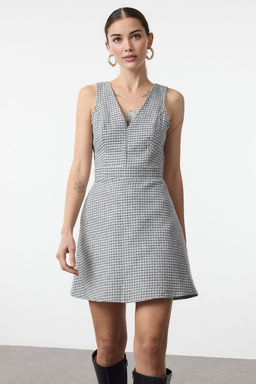 Gri Ekose / Kareli K?sa / Mini Dokuma Elbise TWOAW25EL00484