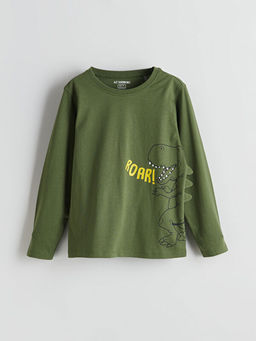 Bisiklet Yaka Dinozor Bask?l? Erkek ?ocuk Pijama Tak?m?