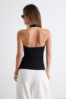 Siyah D_z Boyundan Ba_lamal_ B_zg_/Drape Detayl_ _rme Bluz TWOSS26BZ01067 - Trendyolmilla фото 4