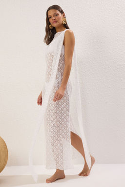 Ekru Orme Y?rtmacl? Maxi Plaj Elbise TBESS25EL00089