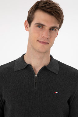 Erkek Regular Fit Yar_m Fermuarl_ Antrasit Melanj Basic Kazak - U.s. polo assn фото 2