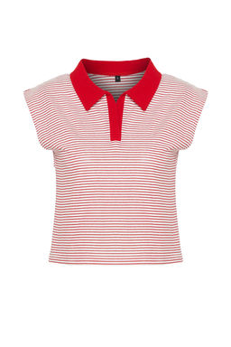 K?rm?z? Cizgili Kal?n Pamuklu Polo Yaka Regular/Normal Kal?p Orme T-Shirt TWOSS24TS00075