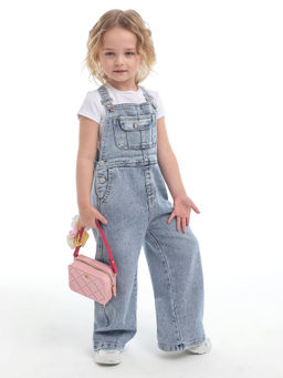 Полукомбинезон джинсовый для девочек - Синий мир фото 5