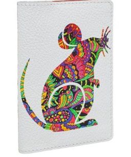 Обложка на паспорт с принтом Eshemoda Мышка-талисман, натуральная кожа