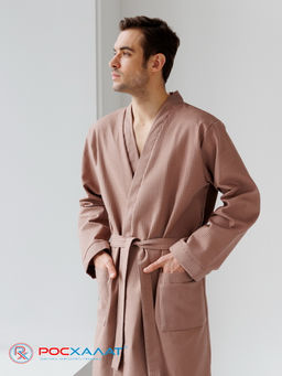 Мужской вафельный халат с планкой коричневый В-03 (21)