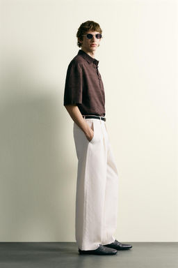 CAMISA POLO LINO - ALGOD?N / Chocolate - Zara фото 4