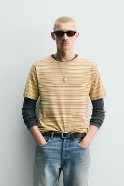 CAMISETA JACQUARD RAYAS / Amarillo