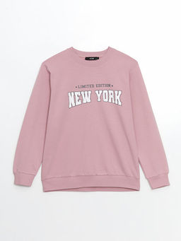 Bisiklet Yaka Bask?l? K?z ?ocuk Sweatshirt