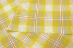 Вареный (стираный) хлопок Клетка цв.горчично-желтый/розовый коралл, ш.2.5м, хл-100%, 115гр/м.кв - Купава фото 5