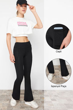 Siyah Scuba/Dalg?c Kumas Rahat Kesim Ispanyol Paca Orme Spor Esofman Alt? THMSS24EA00000