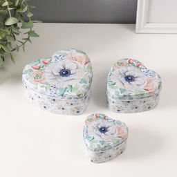 Набор шкатулок для хранения мелочей, украшений Сердце. Цветы, 3 шт., металл, 10.5?12?5 см