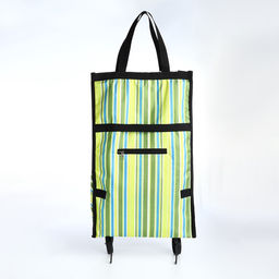 Сумка тележка хозяйственная «Полосы», складная, на липучке, 2 колеса, 32×13×52 см, зелёная