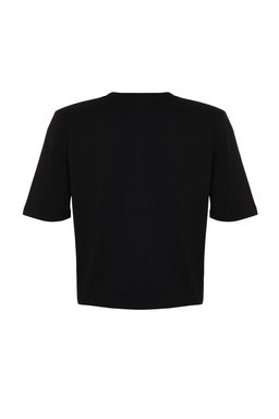 Siyah %100 Kal?n Pamuklu Vatkal? Crop Orme T-Shirt TWOSS24TS00122 - Trendyolmilla фото 8