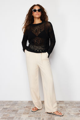 Siyah Pamuk Kar?s?ml? Ajurlu/Delikli Triko Kazak TWOSS24KZ00011 - Trendyolmilla фото 3