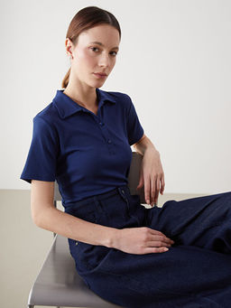 Polo Yaka Dokulu Kad?n Ti??rt