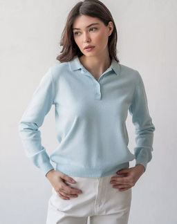 K13012 Джемпер поло (вязаный трикотаж) ГОЛУБОЙ