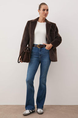 Koyu Mavi Yuksek Bel Flare Jeans TWOAW26JE00248