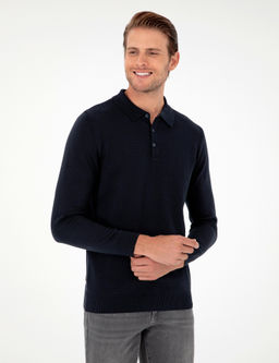 Lacivert Slim Fit D__meli Polo Yaka Triko Kazak
