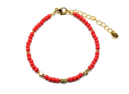 Браслет из бисера "Звезды" шарик 3мм цв.коралловый, 17см.