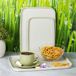 Поднос пластмассовый, набор 3шт: 24х17х2см, 30,5х22х2см, 35х25х2см, белый ротанг (Россия)