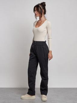 Брюки утепленные спортивные с высокой посадкой женские зимние черного цвета 7141Ch - Colannia фото 2