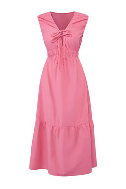 Ac?k Pembe Buzgulu Midi Dokuma Elbise TWOSS26EL00533