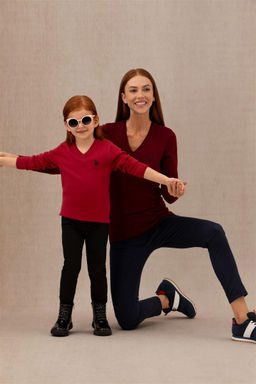 U. S. Polo Assn Женский бордовый базовый свитер с v-образным вырезом - U.s. polo assn фото 7