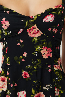 Siyah Cicekli A Kesim Viskon Midi Dokuma Elbise TWOSS24EL00714 - Trendyolmilla фото 5