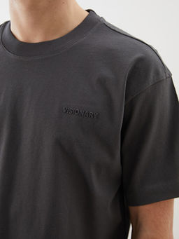 Bisiklet Yaka Bask?l? Penye Erkek Ti??rt